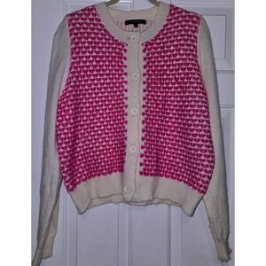 Strut & Bolt Cardigan Sweater Large Pink Heart Pattern Button Front Knitwear